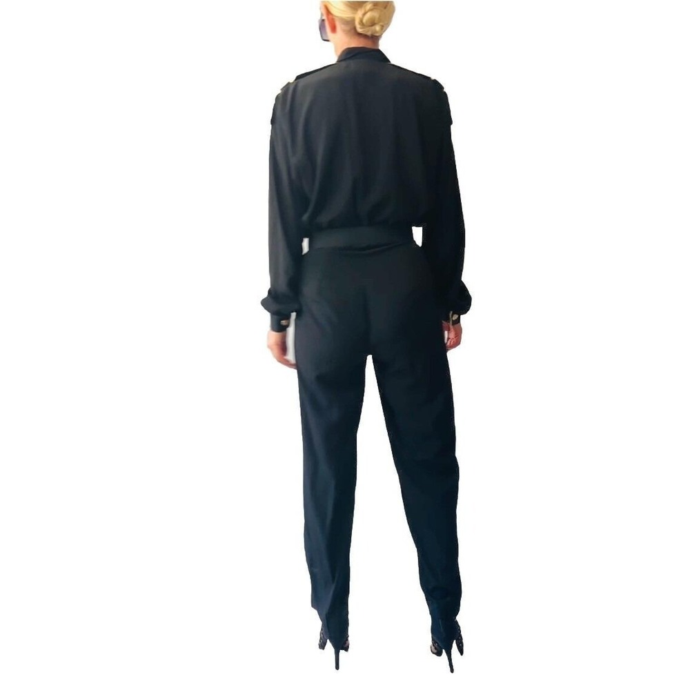 Vintage 80's Caron Chicago Black And Gold Military Jumpsuit Sz S - Picture 3 of 8